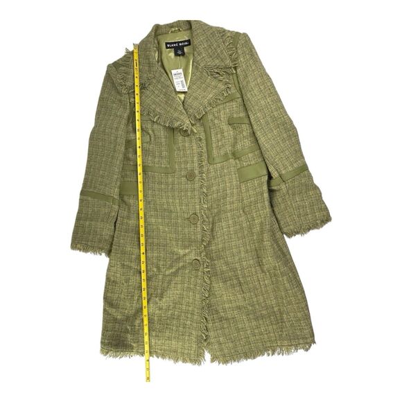 90s Blanc Noir Wool Blend Coat  Green Plaid Tweed Fringe Lightweight Juniors L - Picture 4 of 16